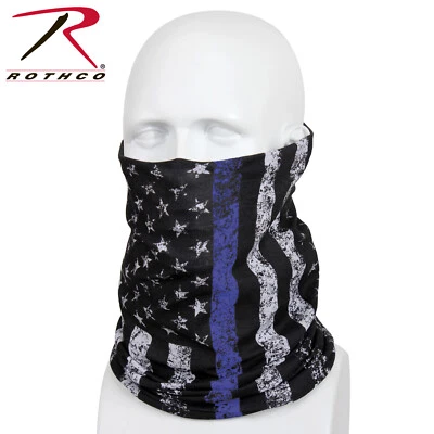 Rothco Multi-Use Tactical Wrap Black w/ Thin Blue Line Flag Head Face Neck #2404