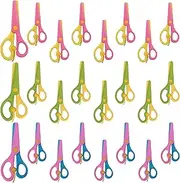 Belle Vous (24 Pack) Assorted Colour Safety Scissors Set - 13.5cm5.5 Inch Blunt Right Left-Handed Scissors - Art and Craft Scissors for School Students