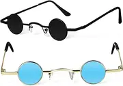 [FOMIYES] 2pcs Retro Polarized Sunglasses for Men and Women Small Round Punk Style Eyewear with Metal Circle Frame for Parties and Fashionable Looks