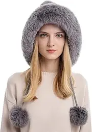 [KEOYA] Womens Beanie Winter Hats Warm Pompom Faux Fur Crochet Skull Ear Cap