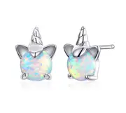 Sterling Silver Opal Unicorn Stud Hypoallergenic Earrings