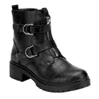 LADIES BLACK MOCK CROC ANKLE BUCKLE FLAT LOW HEEL ZIP CHELSEA SHOES BOOTS UK 3