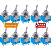 10Pcs DPDT Mini Toggle Switch 6Pin 2 Position ONON Miniature Toggle Switch 6A