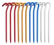 12 PCS Metal Tent Stakes Tent Pegs with Hook for Camping Ground Rug Party