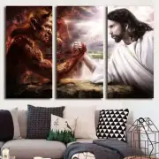 Jesus Vs Satan Christian Religion Faith Framed 3 Piece Canvas Wall Art Print Pho