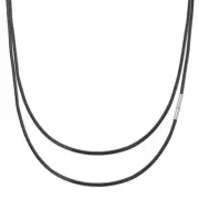 18" Leather Necklace Cord, 2mm Braided Leather Cord, Black/Silver