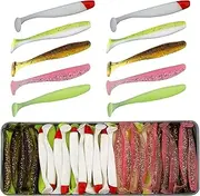 Funzhan 50Pcs Soft Lures Swimbaits Fishing Bass Plastic Paddle Tail Luya Bait Portable Box Proven Colors for Trout Salmon Redfish Freshwater Saltwater