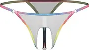 [FEESHOW] Men's Wetlook Briefs Ouvert String Front Cutout Thong Lingerie T-Back Thong G String Hollow Out Underwear Clubwear