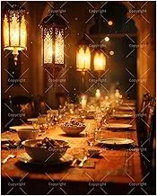 Ramadan Lantern Dinner Paint by Numbers Kit for Adults - DIY Middle Eastern Table Scene Painting on Canvas 16x20In, Acrylic Paint Set, Suitable for Beginners,Art for Home Decoration or Gifts