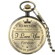 Vintage To My Son Men's Quartz Pocket Watch Pendant Chain Gift to Children Kid
