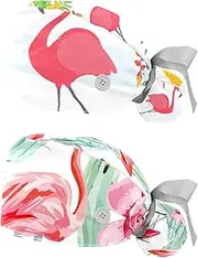 [WOSHJIUK] Working Hat 2 Pack Scrub Caps for Women,Flamingo Tropical Summer Party,Tie Back Cap Adjustable Scrub Hat