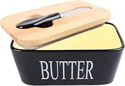 Butter Dish with Lid,Metal Butter Storage Container, Stainless Steel Butter Knife,Keep Your Butter Fresh and Delicious(Black)