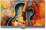 [LKHDS] Slim Aluminum Alloy Business Card Holder Abstract Watercolor Guitar Pocket Business Card Case Portable Business Card Wallet Business Card Holders Handheld Card Box for Women Men, style, One size