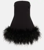 [Safiyaa] Safiyaa Strapless feather-trimmed minidress AU 18 black