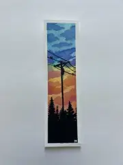 Cloudy Sunset Telephone Pole Trees Silhouettes Hand Painted Watercolor Bookmark