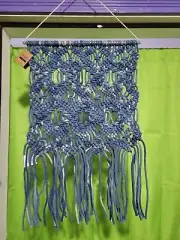 Denim Blue Macrame Wall Hanging Tapestry Bohemian Art Home Decor 24x15 in