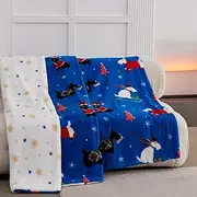 KORBLISS Super Soft Faux Rabbit Fur Twin Blanket for Couch, Christmas Style, Brushed Faux Fur Soft and Warm Plush Sherpa for Couch,Sofa and Bed,Blue, 60"x80"