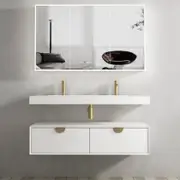 1200mm Otti Moonlight Vanity Satin White Wall Hung Cabinet and Solid Surface Basin Led Shaving Cabinet