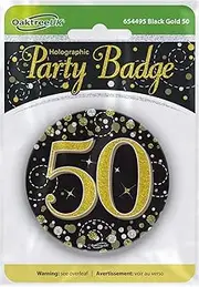 OakTree 3" Badge 50th Birthday Sparkling Fizz Black Gold Holographic