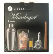 Libbey Mixologist 7 Pc Bartenders Set Metal Shaker Strainer Muddler Glasses NIB