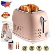Elegant Blush Retro Toaster: 2-Slice with Wide Slots & Removable Crumb Tray