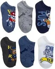 [Nickelodeon] Paw Patrol Little Boys & Big Boys No Show 6 Pairs Pack Socks (US, Alpha, Small, Regular, 6 pack Blue & Gray colors), Blue