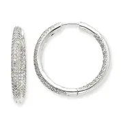 14K White Gold 1 1/2Ctw Circle Hoop Real Diamond Earrings