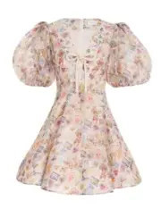 NWT Authentic ZIMMERMANN High Tide Laced Mini Dress in Stamp Print Size 2 $1150