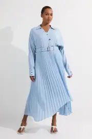 Plus Size Jersey And Georgette Mix Belted Pleat Midi Dress