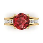 2.89ct Round Cut Natural Garnet Promise Bridal Band set Sliding 14k Yellow Gold