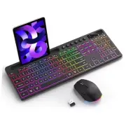 Wireless Keyboard and Mouse Combo 2.4Ghz, RGB Backlit Rechargeable 114 Key