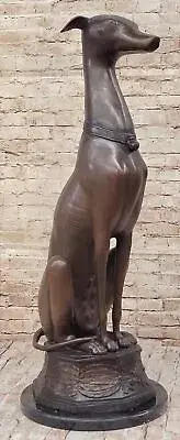 LARGE GREYHOUND WHIPPET GENUINE HOTCAST BRONZE STATUE PURE BRONZE SCULPTURE