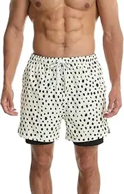 [Rane Sports] Men's 2 in 1 Leisure Shorts, Quick Dry Sports Shorts with Inner Lining, Beach Shorts, Swim Shorts for Surfing and Swimming