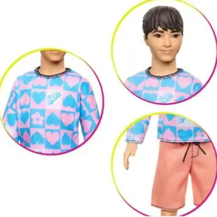 芭比娃娃 Ken Fashionistas 粉色藍色韓國橙色圖案襯衫