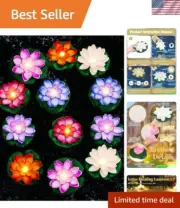 Multicolor Floating Pool Lights - 12 Lotus Flower Decor for Elegant Atmospheres