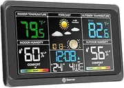 Leona Co Wireless Weather Station with Indoor/Outdoor Thermometer | Color Display Digital Temperature Gauge + Barometer, Calendar, USB Charge & Adjustable Backlight