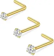 [D.Bella] 16G 18G 20G 22G L Shaped Nose Studs Surgical Steel 1.5mm 2mm 2.5mm 3mm Clear Colorful Diamond CZ Nose Rings Studs Nose Rings for Women Nose Nostril Piercing Jewerly Silver Gold Rose Gold Black