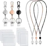 Hysgscwd 9 in 3 Set Retractable Lanyard for ID Badges, Bling Badge Lanyard with 6 Pcs ID Badge Holder, Reel Clip Chain Name Badge Holders, Crystal Teacher Lanyards, Keychain Cruise Ship Lanyards