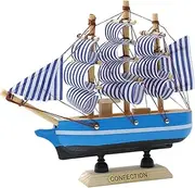 KARLOR Wooden Sailboat Model, Blue Ship Decoration Sailboat Ornaments Sailing Ship Model Wooden Boat Sailing Craft Ship Maritime Home Office Table Window Decoration (Sailing Ship Model)