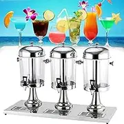 Juice Dispenser with tap, 304 Stainless Steel Clear Glass Cold 3pack 8L Commercial Drink Beverages Dispenser with Tap Cocktail Milk Water Dispenser Chamber for Warm and Cold Drink