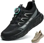[BAXIWUY] Safety Shoes Men's Work Shoes Women's Sporty Lightweight Breathable Laces Quick Release Screw Closure Steel Cap Shoes