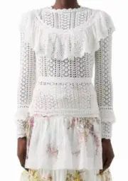 BNWT Zimmermann Jude Ruffle Top, Cream/Off-White, Size 0/ AU 8