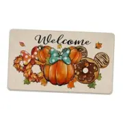 Welcome Pumpkin Decorative Front Door Mat, Autumn Wreath Doughnut Cartoon Mouse