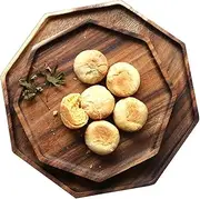 Set of 2 Acacia Wooden Octagon Square Trays Serving Bread Plates for Fruit Salad Platter Vegetable Food Dish Charger Plates Charcuterie Boards