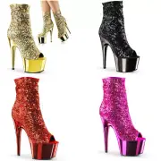 Pleaser heels 7" Platform Pole Dancing Peep Toe Sequins Ankle Boots Ado1008Sq