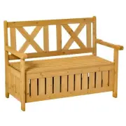 Wood Garden Bench 2 Seater Storage Chest Patio Seating Chair with High Back and