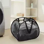 Collapsible Mesh Pop up Laundry Hamper, 90L, with Side Pockets, Black