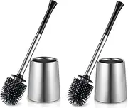 [HAMITOR] Toilet Bowl Brush Holder Set: 2Pack Silicone Stainless Steel Deep Cleaning Toilet Cleaner Brush for Bathroom Restroom - Compact Modern Rv Toilet Scrubber Accessories with Caddy