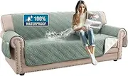 100% Waterproof Couch Protector Sofa Cover 3 Cushion Sofa Modern Sofa Covers Washable Thick Soft Couch Cover for Dogs with Elastic Straps (Sofa, Lily Pad/Beige)