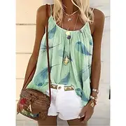 Women's Blouse Floral Graphic Feather Bohemia Daily Hawaiian Sleeveless Crew Neck Strap Square Neck Regular Tops Daily Backless Print White Yellow Light Green